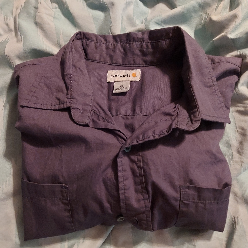 Carhartt Button Down Shirt Mens‎ Size XL Black/ Gray Long Sleeve